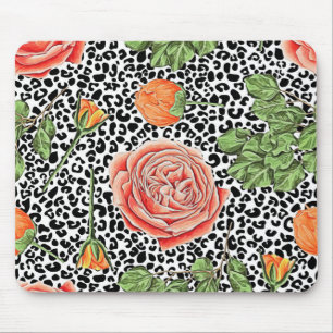Leopard Spots Orange Floral Animal Pattern Mouse Pad