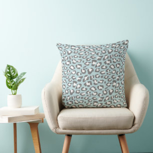 Leopard Spots Pale Blue Grey Animal Print Pattern Cushion