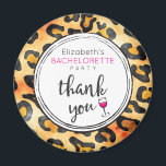 Leopard Spots Pattern Bachelorette Party Thank You Magnet<br><div class="desc">A thank you magnet for a bachelorette party with a leopard spots wild animal print pattern for the background.  A cool looking wine glass with a thick black ink outline and filled with hot pink wine. Thank you written in a trendy hand written font inside a white circle.</div>