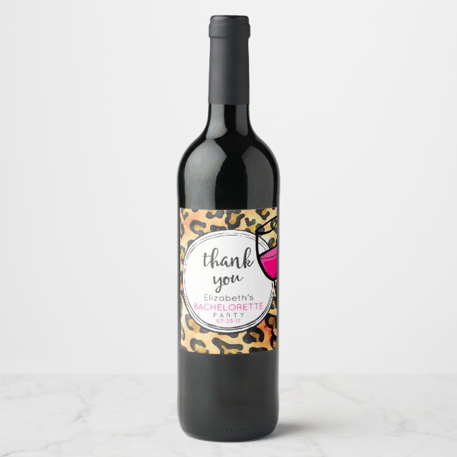 Leopard Spots Pattern Thank You Bachelorette Wine Wine Label (Front)