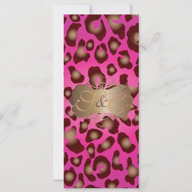 Leopard spots + pearl swirls/vintage/hot pink invitation (Front)