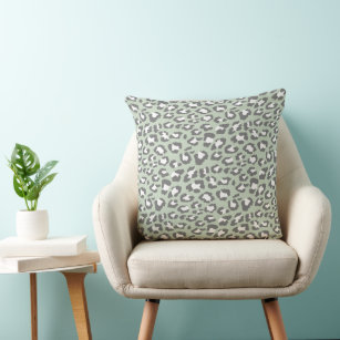 Leopard Spots Sage Green Grey Animal Print Pattern Cushion