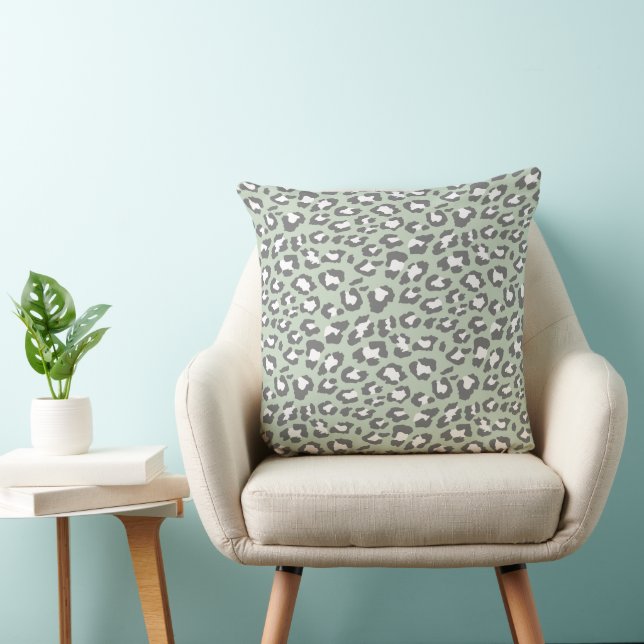 Leopard Spots Sage Green Grey Animal Print Pattern Cushion (Chair)