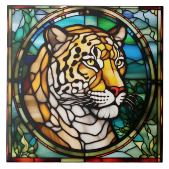 Leopard Stained Glass Decorative Tile (Front)