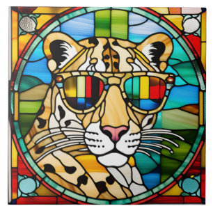Leopard Stained Glass Decorative Tile