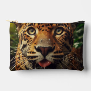 Leopard Stares While Lapping Water in Jungle  Accessory Pouch
