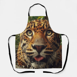 Leopard Stares While Lapping Water in Jungle Apron