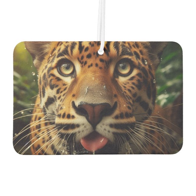 Leopard Stares While Lapping Water in Jungle  Car Air Freshener (Back)