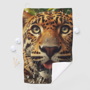 Leopard Stares While Lapping Water in Jungle Golf Towel