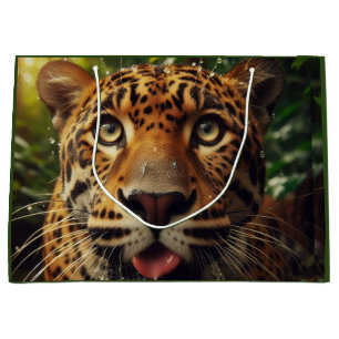 Leopard Stares While Lapping Water in Jungle  Large Gift Bag