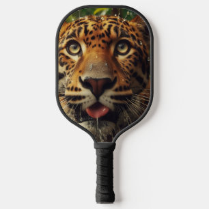 Leopard Stares While Lapping Water in Jungle Pickleball Paddle