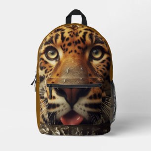 Leopard Stares While Lapping Water in Jungle  Printed Backpack