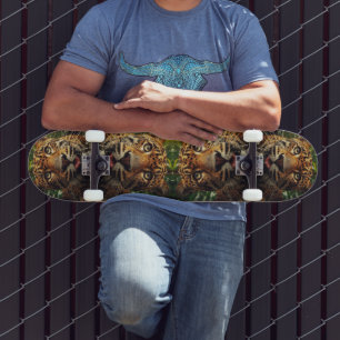 Leopard Stares While Lapping Water in Jungle  Skateboard