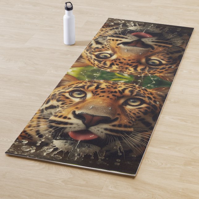 Leopard Stares While Lapping Water in Jungle  Yoga Mat (In Situ)