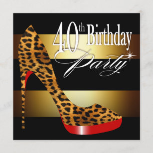 Leopard Stiletto Stripes 40th Birthday Party Invitation