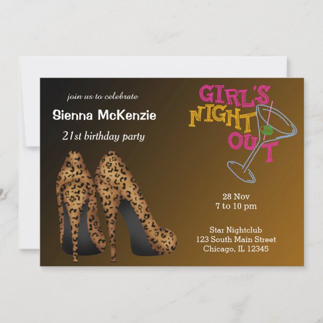 Leopard Stilettos birthday Invitation (Front)