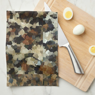 Leopard Style Brown Black Square Pattern Tea Towel