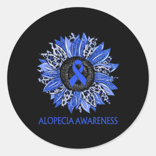 Leopard Sunflower Alopecia Awareness Blue Ribbon S Classic Round Sticker
