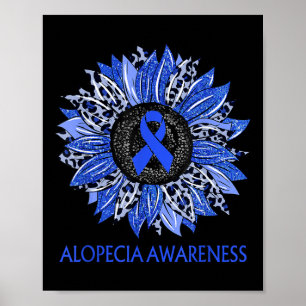 Leopard Sunflower Alopecia Awareness Blue Ribbon S Poster
