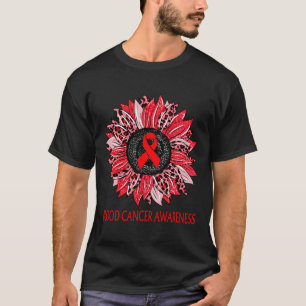 Leopard Sunflower Blood Cancer Awareness Red Ribbo T-Shirt