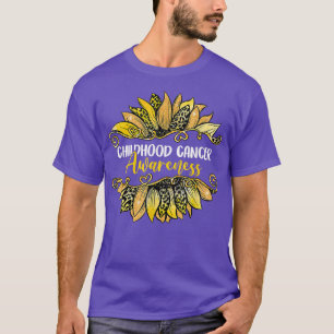 Leopard Sunflower Childhood Cancer Awareness Pink T-Shirt