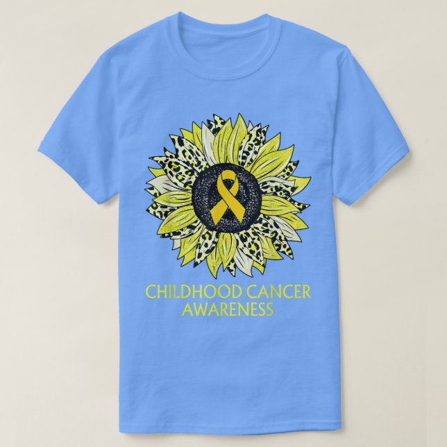 Leopard Sunflower Childhood Cancer Awareness Yello T-Shirt (Design Front)
