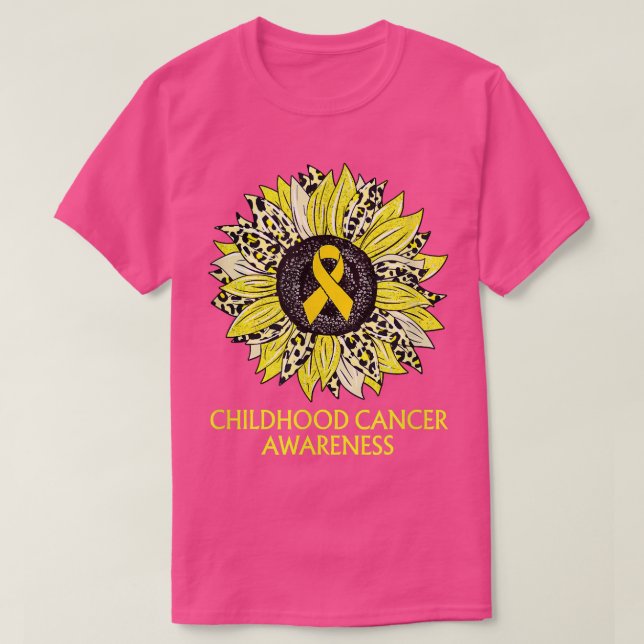 Leopard Sunflower Childhood Cancer Awareness Yello T-Shirt (Design Front)