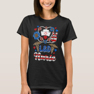 Leopard Sunflower L&d Nurse American Flag 4th Of T-Shirt