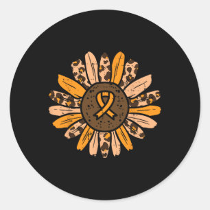 Leopard Sunflower Orange Ribbon Cancer Leukaemia A Classic Round Sticker