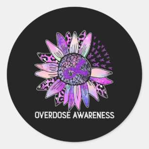 Leopard Sunflower Overdose Awareness Month Purple Classic Round Sticker