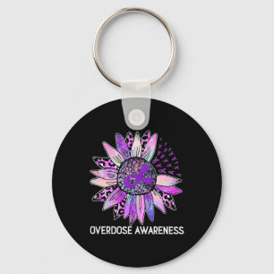 Leopard Sunflower Overdose Awareness Month Purple Key Ring