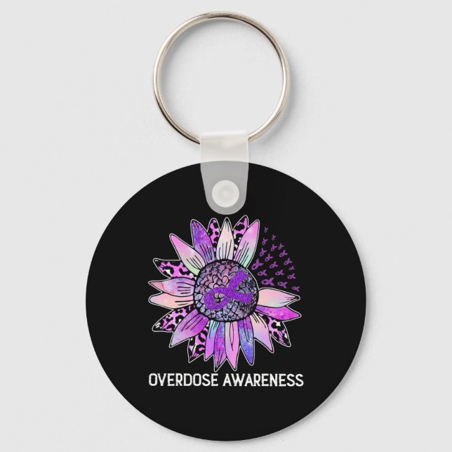 Leopard Sunflower Overdose Awareness Month Purple  Key Ring (Front)