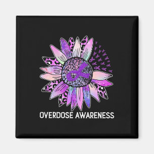 Leopard Sunflower Overdose Awareness Month Purple  Magnet