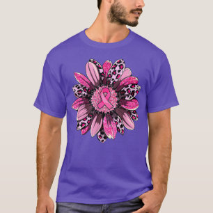 Leopard Sunflower Pink Ribbon Breast Cancer Awaren T-Shirt