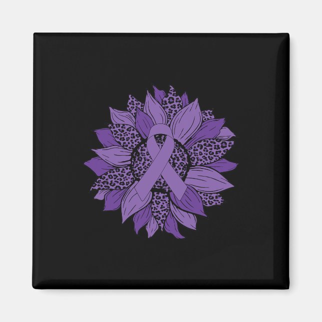 Leopard Sunflower Purple Ribbon Fibromyalgia Aware Magnet (Front)