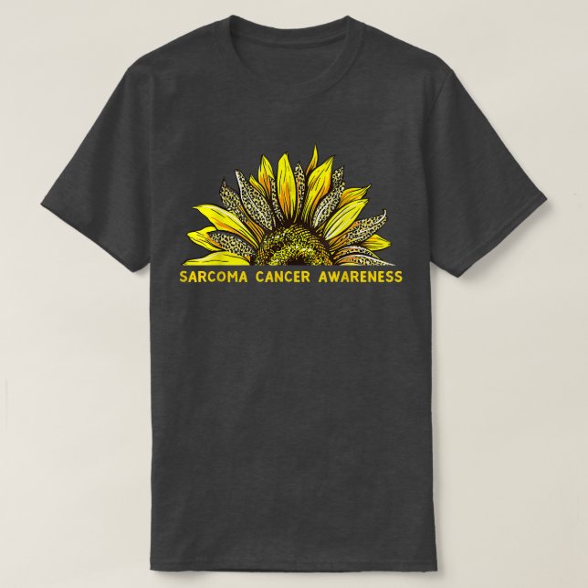 Leopard Sunflower Sarcoma Cancer Awareness Support T-Shirt (Design Front)