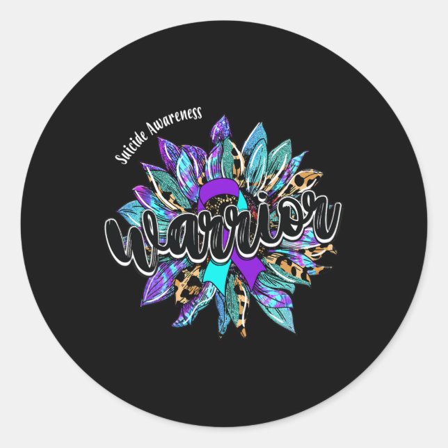 Leopard Sunflower Warrior Suicide Awareness  Classic Round Sticker (Front)