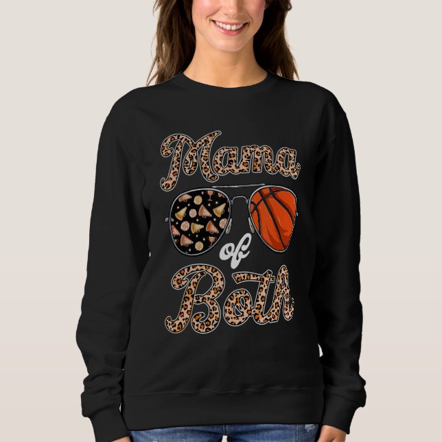 Leopard Sunglasses Cheer Basketball Mum Of Both Mo Sweatshirt (Front)