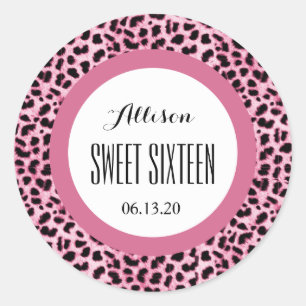LEOPARD Sweet Sixteen 16 Custom Name V05 PINK Classic Round Sticker