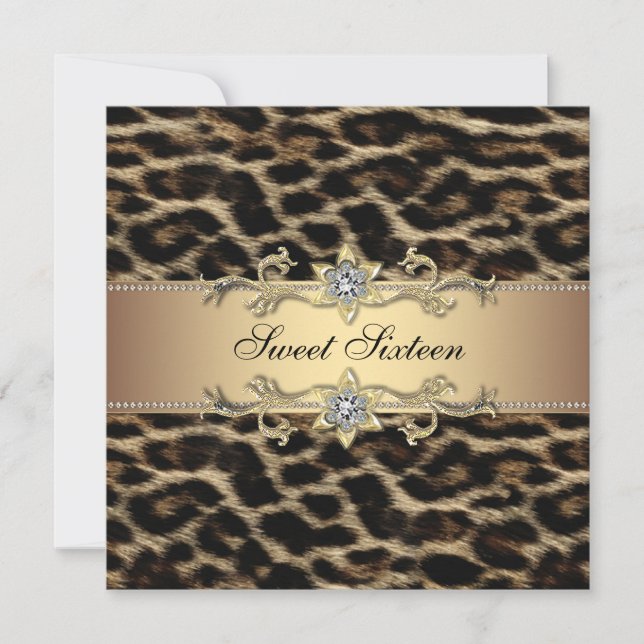 Leopard Sweet Sixteen Birthday Party Invitation (Front)