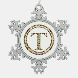 Leopard T Snowflake Pewter Christmas Ornament