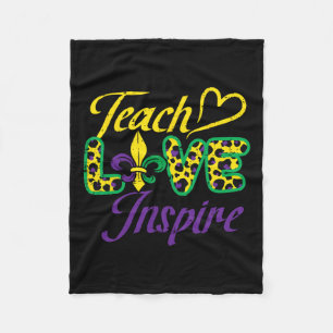 Leopard Teach Love Inspire Mardi Gras Teacher Fleece Blanket
