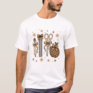 Leopard Teacher Apple School Chequered Pencil Coqu T-Shirt