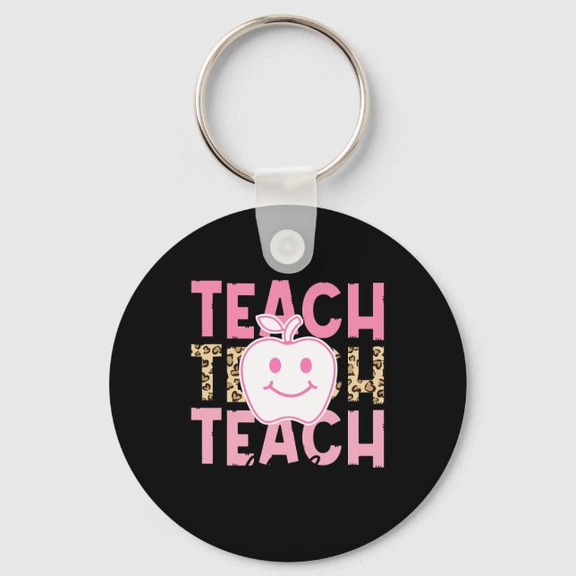 Leopard Teacher Appreciation Teach With Love Teach Key Ring (Front)