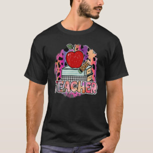 Leopard Teacher Back To School Apple Appreciation  T-Shirt