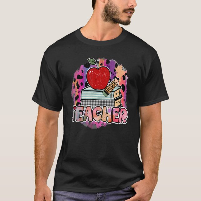 Leopard Teacher Back To School Apple Appreciation  T-Shirt (Front)