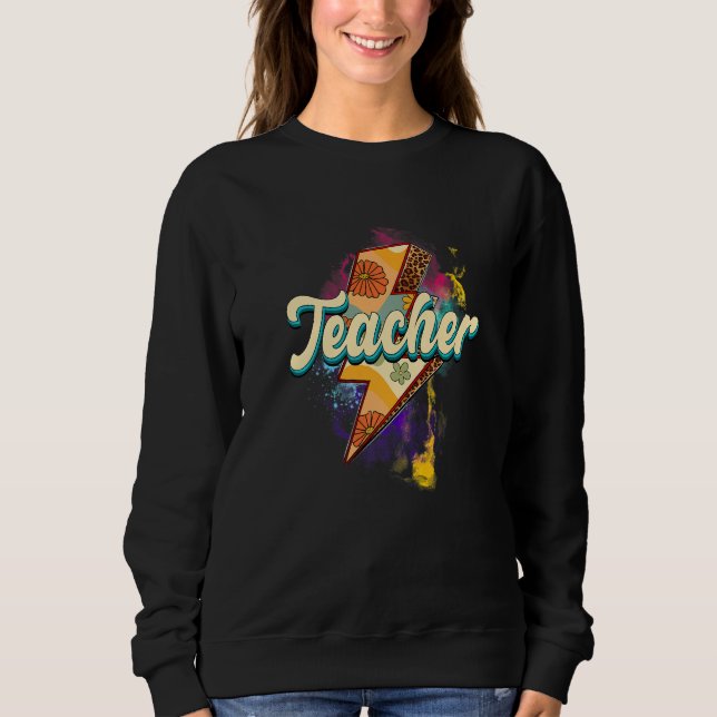 Leopard Teacher  Teacher Lightning Bolt Back To Sc Sweatshirt (Front)
