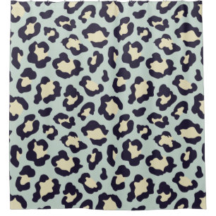 Leopard teal, black, yellow trendy shower curtain