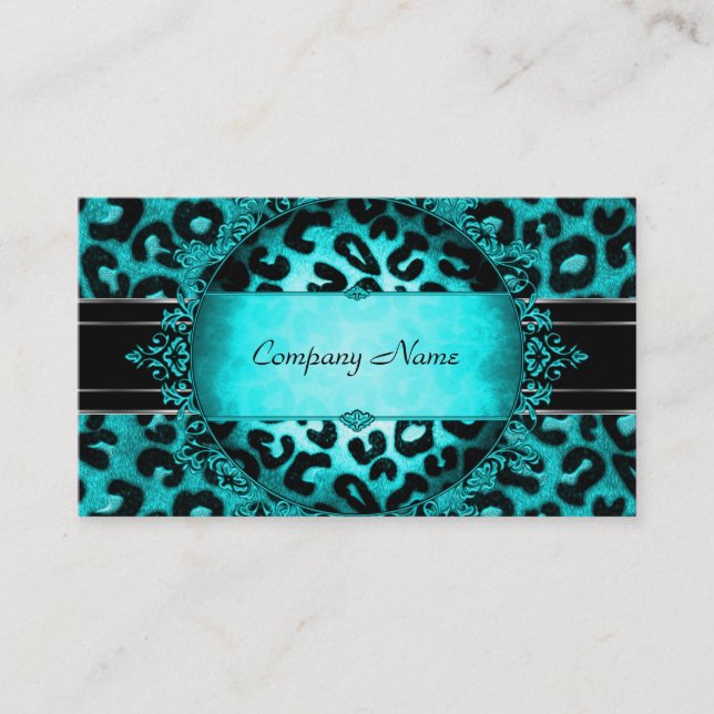 Leopard Teal Blue Black Boutique Card Elegant (Front)
