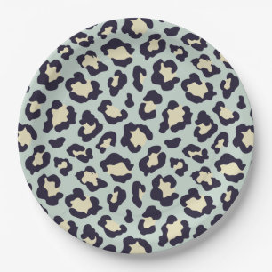 Leopard teal print paper plate